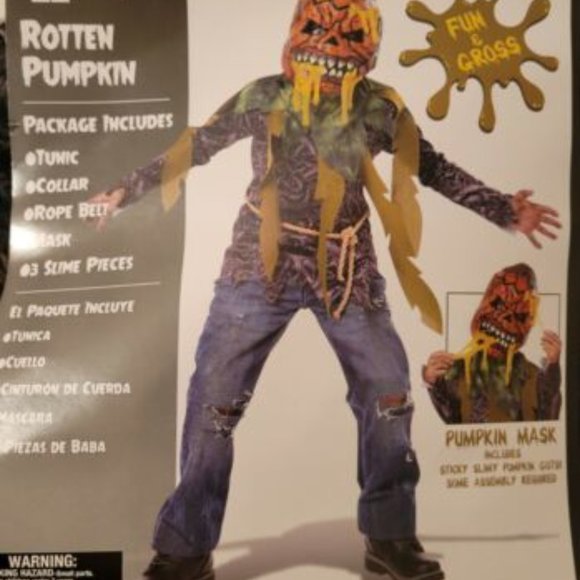 Rotten Pumpkin 5 Piece Child Halloween Costume Boys Large (10-12) Nwt Black - Picture 4 of 7